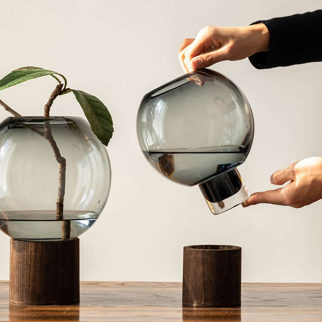 Luxury Easy Glass Vase | Transparent Pedestal Bud Vase for Living Room Table, Creative Chinese Art Flower Pot for Fresh Flower Arrangement