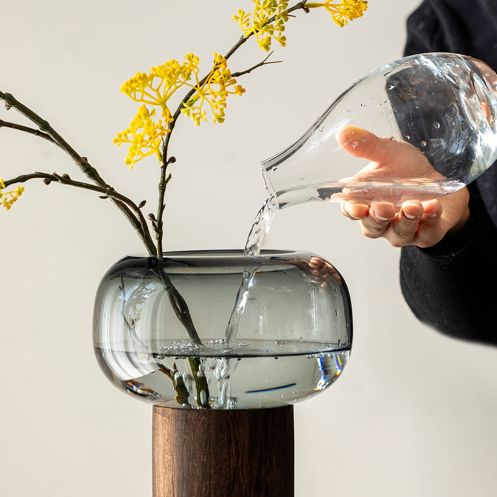 Luxury Easy Glass Vase | Transparent Pedestal Bud Vase for Living Room Table, Creative Chinese Art Flower Pot for Fresh Flower Arrangement