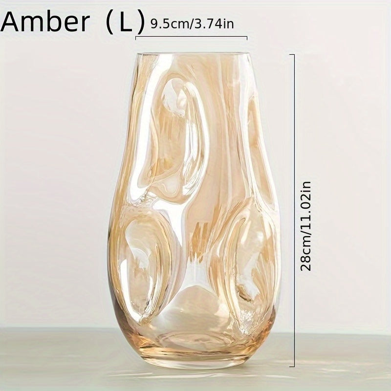Glass Decorative Vase Modern Transparent Decorative Glass Vase - Irregular Shaped for Home Living Room and Office Desktop Decoration - Gift Vas