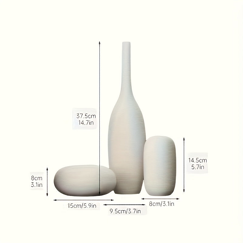 3pcs Bohemian Ceramic Vase with Striped Bell\u002FShelf Vase - Minimalist Vertical Stripes, Decorative Flower Holder Suitable for Living Room, Desk, Shelf Decor - Scandinavian Modern Decorative Vases