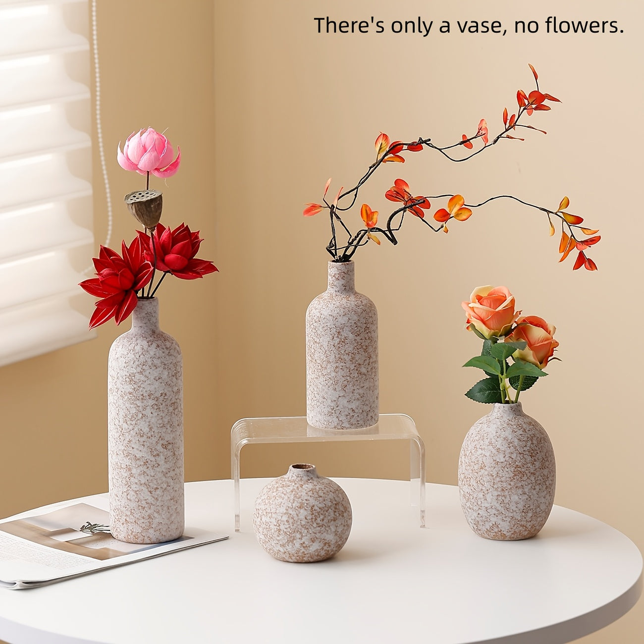 Elegant Vase Centerpiece 4pcs Modern Minimalist Ceramic Vase | Wabi-Sabi Style Neutral Tones, Cylindrical for Living Room, Dining Table, Entryway - Home Decor