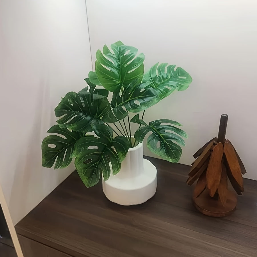 2 Premium Artificial Plastic Green Plants & Vase Set • Realistic Fake Plants for Home, Christmas, Wedding Decoration