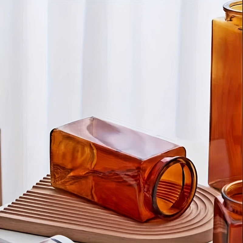 Large amber transparent square glass vase, flower raising vase, waking bucket, Dracaena sanderiana and green orchid vase