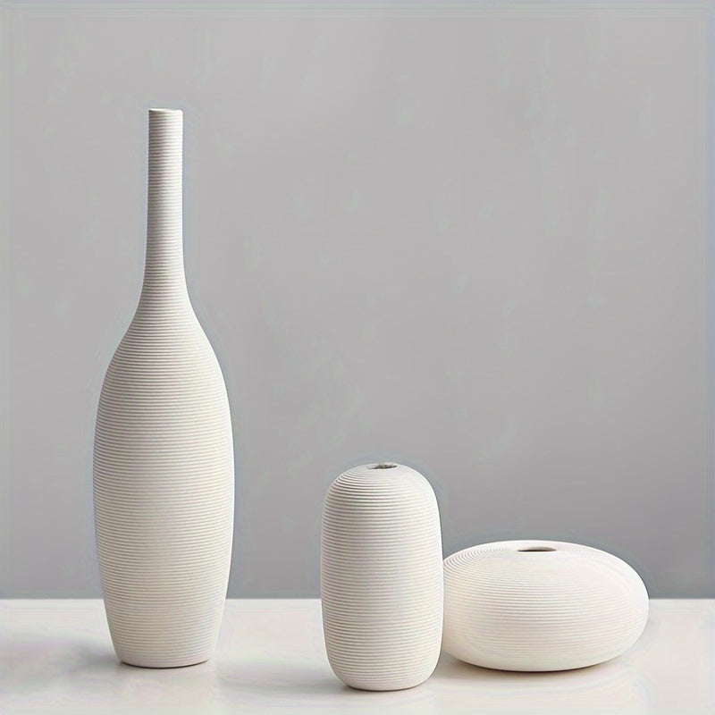 Set of 3 Modern Nordic Ceramic Vases - Minimalist Plain Design, Farmhouse Decor, Living Room Shelf and Mantel Decoration, Dining Coffee Table Centerpiece, Ideal Gift for Home Decor Enthusiasts