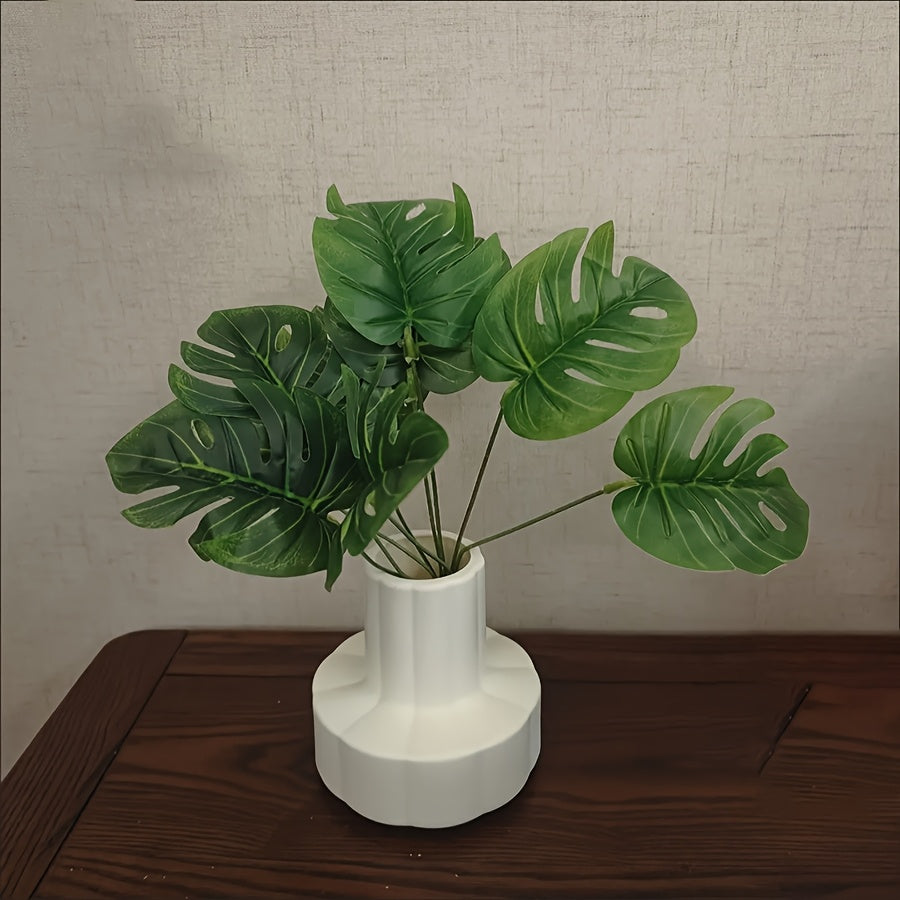 2 Premium Artificial Plastic Green Plants & Vase Set • Realistic Fake Plants for Home, Christmas, Wedding Decoration