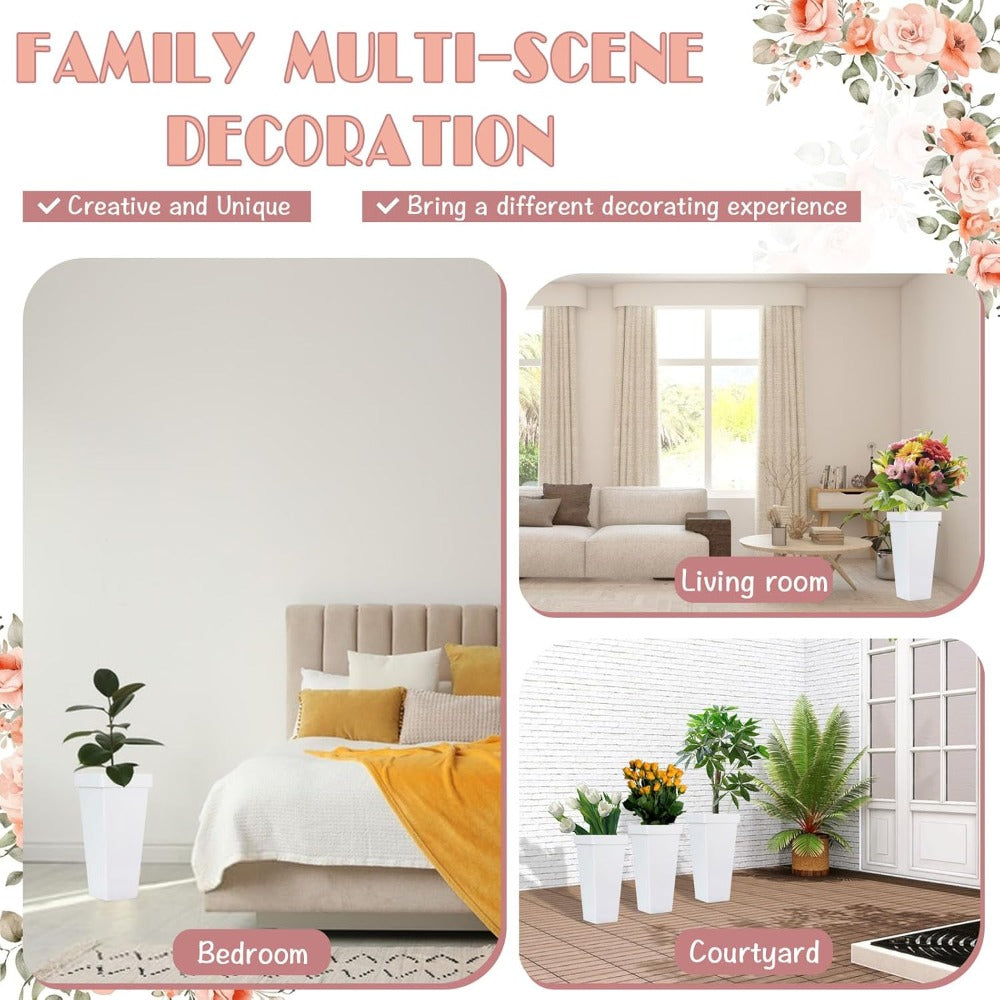 3pcs Modern Square Plastic Flower Pots with Base - Suitable for Home, Wedding & Office Centerpieces, Vase for Tabletop Decor, Vases for Cut Flowers, Assembly for Home Decoration (No Revision to Product Info)