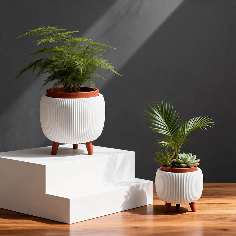 2pcs 3D Printed Artistic Vase Set | Large & Small Sizes, Decorative Cylinder Bud Vases in Geometric Pattern for Home & Office Desktops, Contemporary Style, Plastic Material