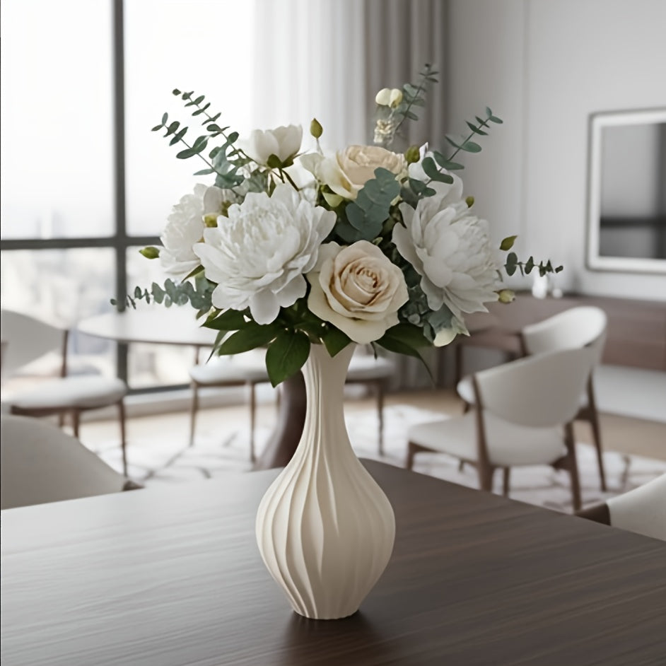 1pc Modern Geometric Vase - Shatterproof Hydroponic Plant Pot With Vertical Stripes Pattern - Durable Lightweight Plastic Suitable For Indoor\u002Foutdoor Decoration - Easy-to-clean Modern Centerpiece For Living Rooms, Offices, And Event Venues