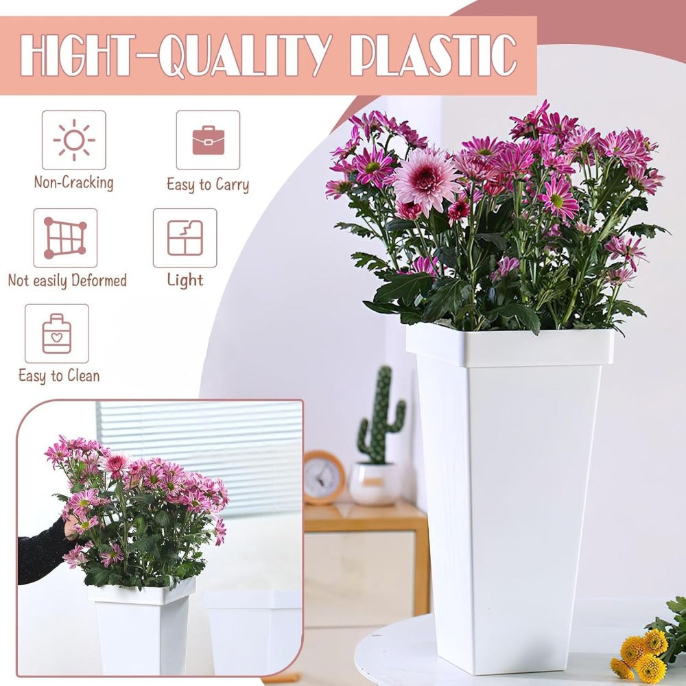 3pcs Modern Square Plastic Flower Pots with Base - Suitable for Home, Wedding & Office Centerpieces, Vase for Tabletop Decor, Vases for Cut Flowers, Assembly for Home Decoration (No Revision to Product Info)