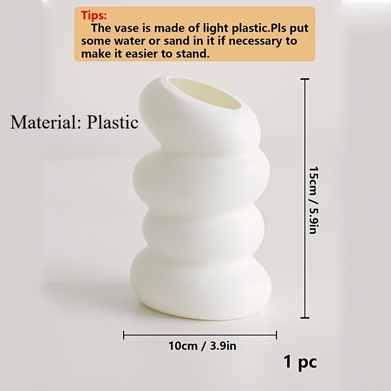 A Set of Home Decorations, 10pcs White Tulip Artificial Flowers + 1 Creative Small Vase, Desktop Ornaments, Fashionable Spiral White Vase - Nordic Style, Suitable for Home, Kitchen, Living Room, Bedroom Decoration Perfect Choice, Valentine'S Day