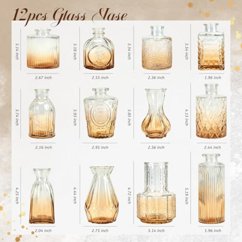 Der Rose Bundle of Set of 2 Sm Flower Vases and Pack Artificial Eucalyptus Stems in Black Glass Vase for Bathroom Home Wedding Dr