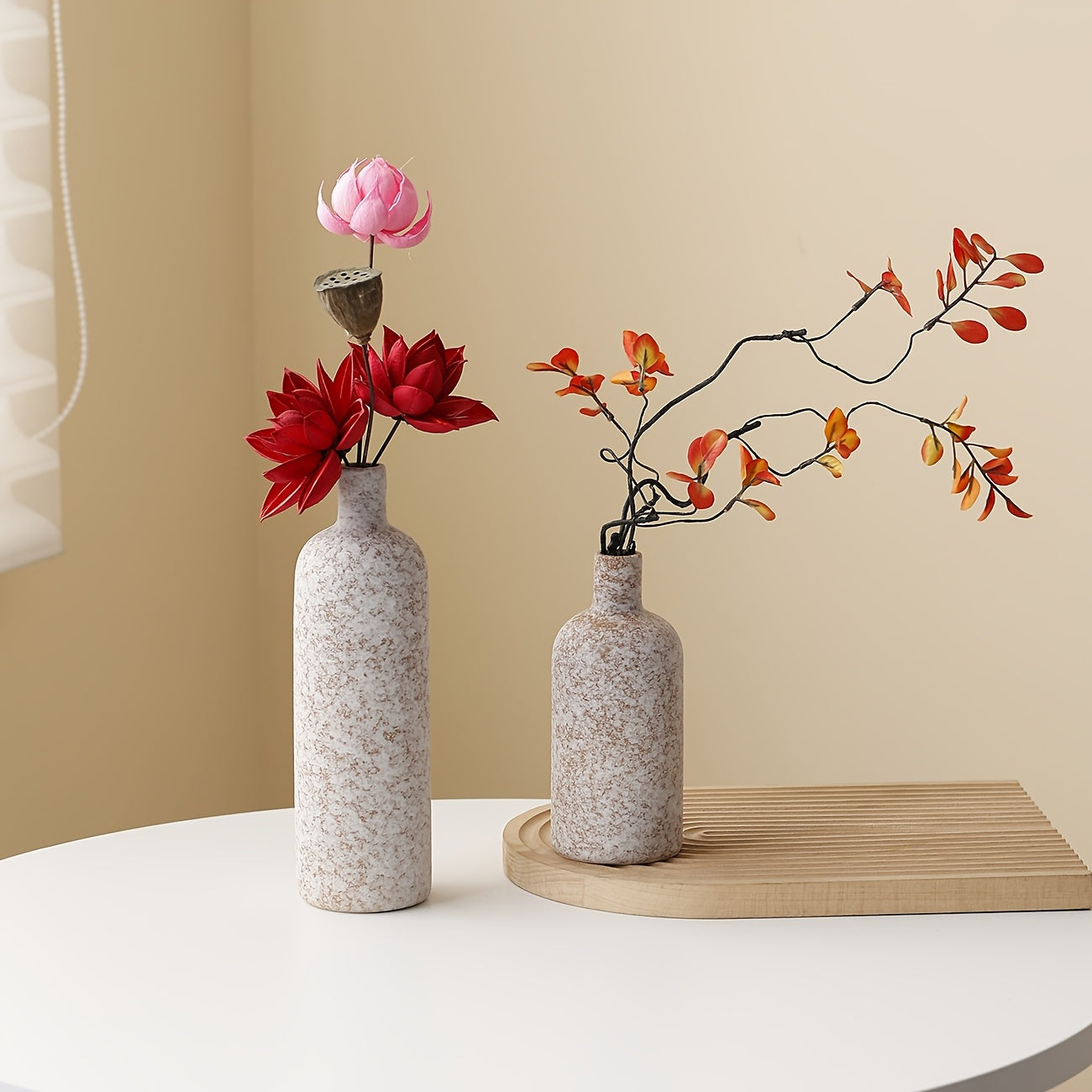 Elegant Vase Centerpiece 4pcs Modern Minimalist Ceramic Vase | Wabi-Sabi Style Neutral Tones, Cylindrical for Living Room, Dining Table, Entryway - Home Decor