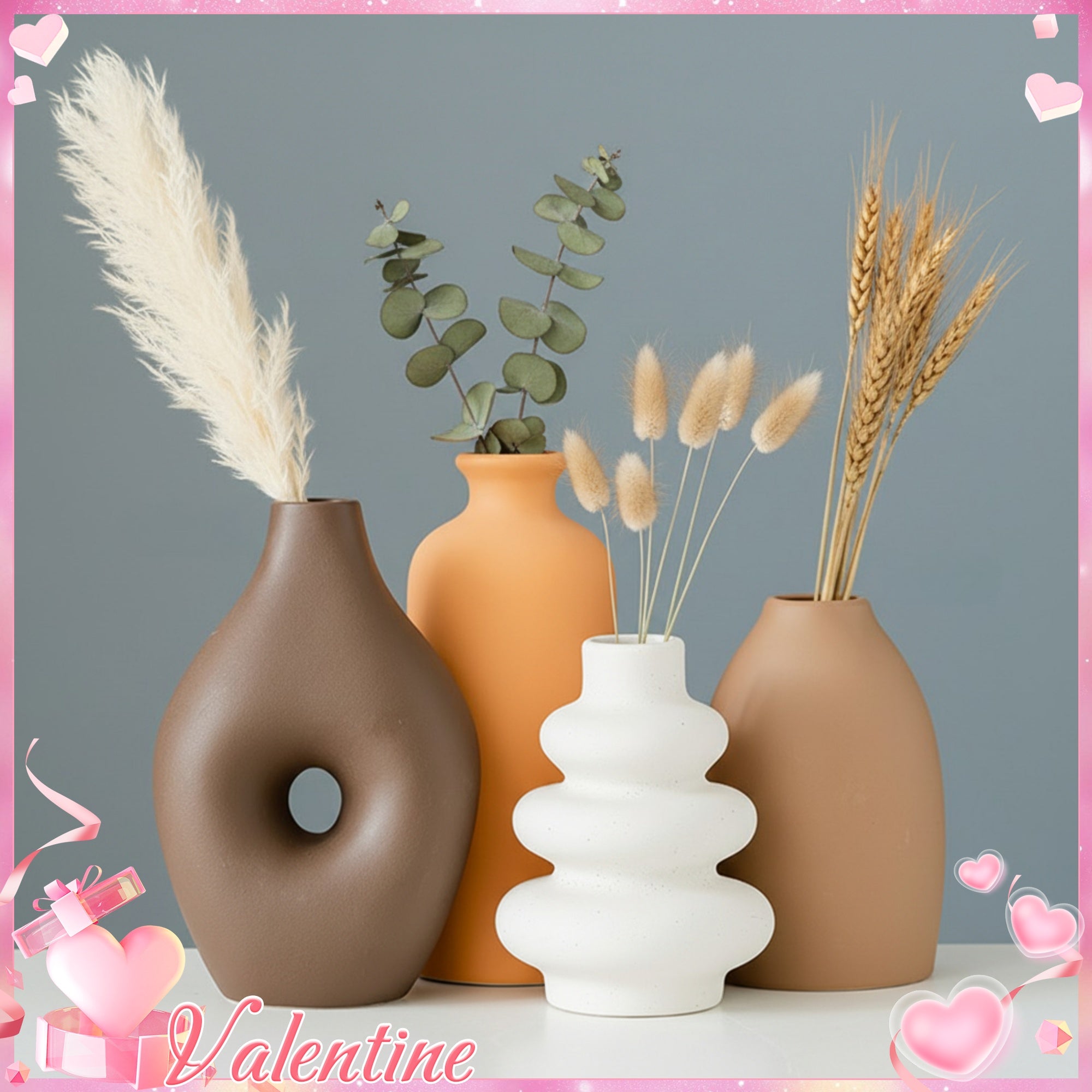 Ceramic Vase Collection Set of 4, Nordic Modern Minimalist, Morandi Color Ceramic Vase | Decorative Flower Arrangement for Living Room, Dining, Bedroom, Entrance, Hotel