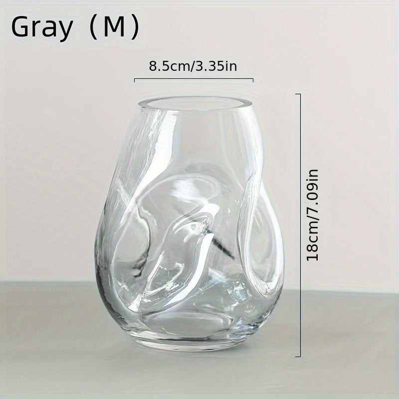 Glass Decorative Vase Modern Transparent Decorative Glass Vase - Irregular Shaped for Home Living Room and Office Desktop Decoration - Gift Vas