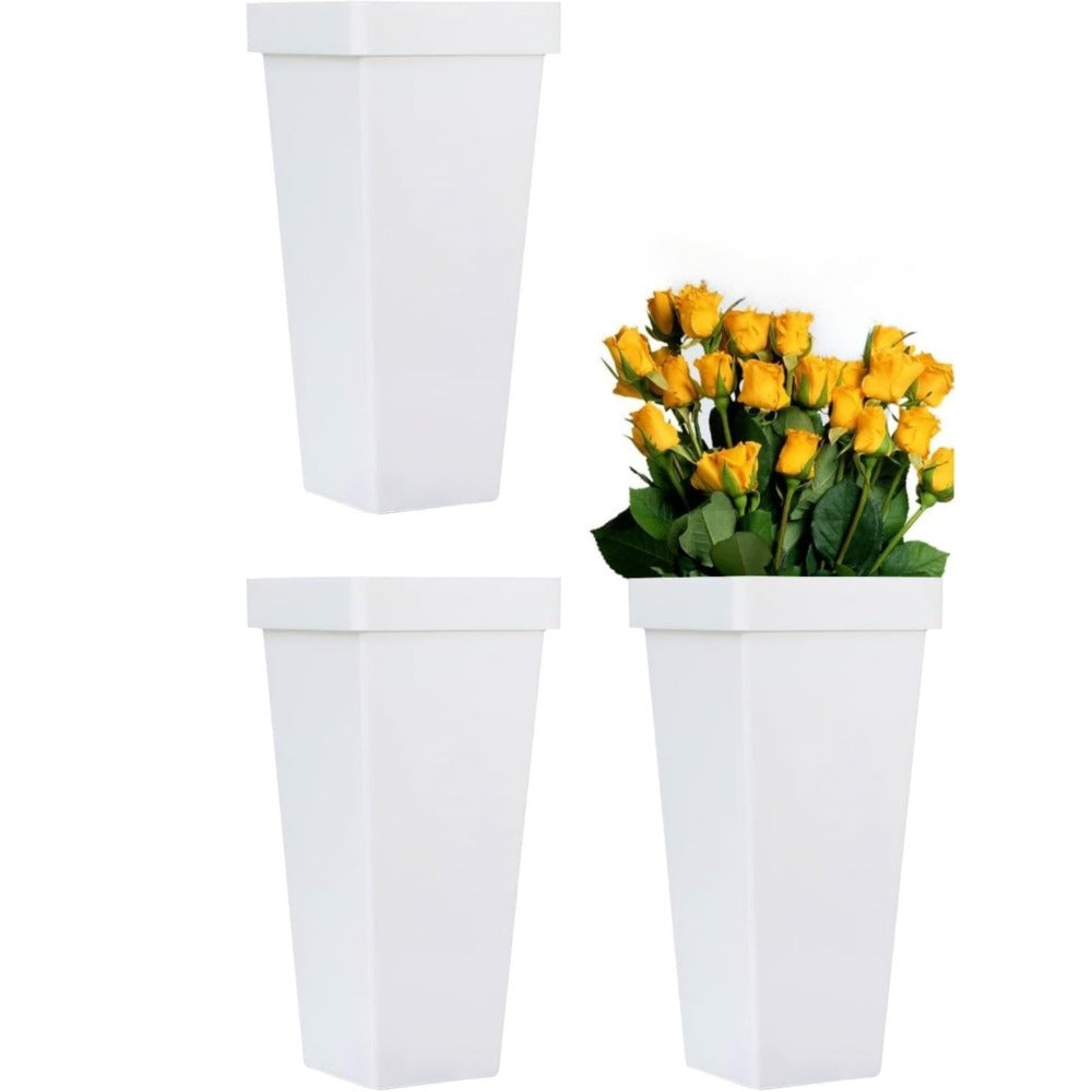 3pcs Modern Square Plastic Flower Pots with Base - Suitable for Home, Wedding & Office Centerpieces, Vase for Tabletop Decor, Vases for Cut Flowers, Assembly for Home Decoration (No Revision to Product Info)