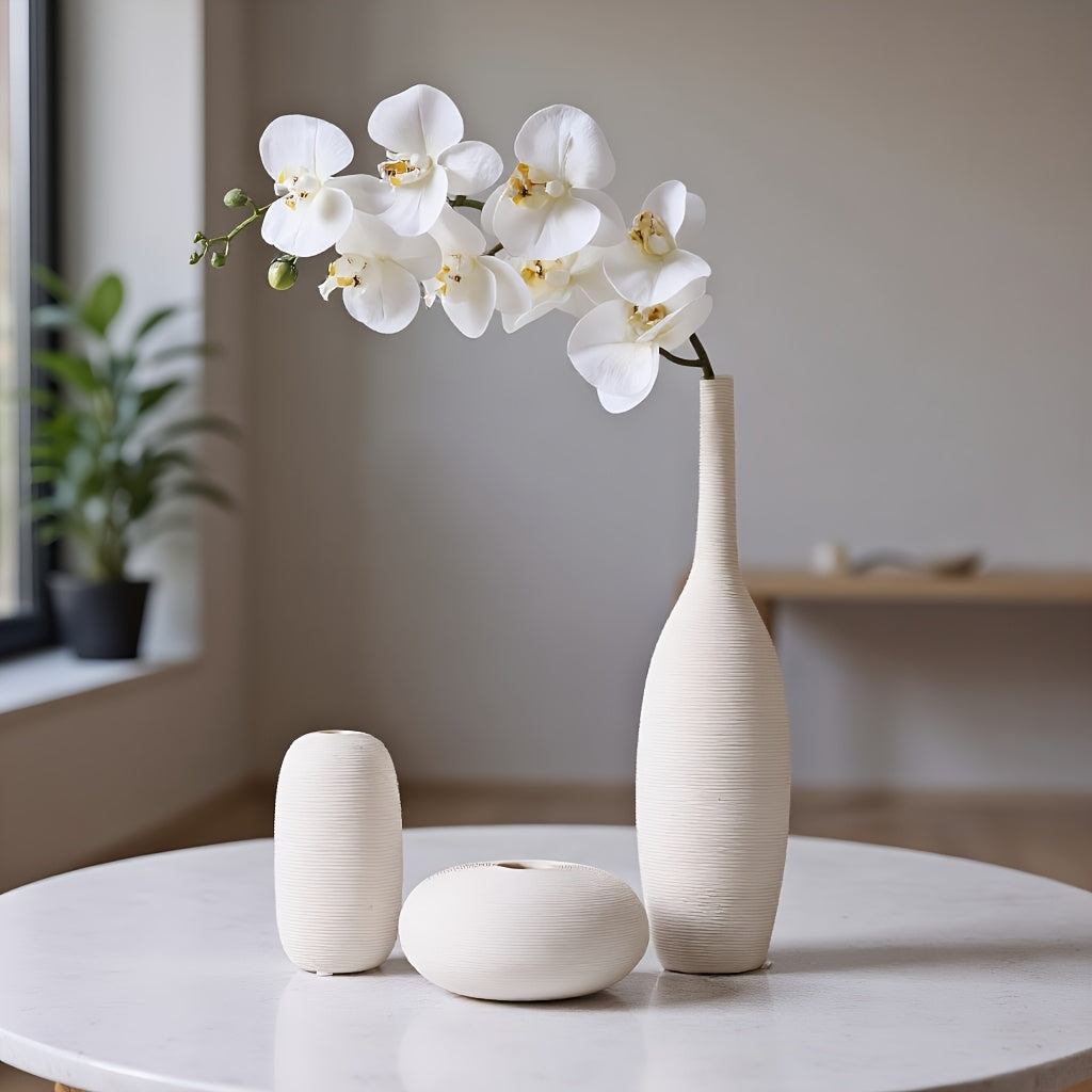 3pcs Bohemian Ceramic Vase with Striped Bell\u002FShelf Vase - Minimalist Vertical Stripes, Decorative Flower Holder Suitable for Living Room, Desk, Shelf Decor - Scandinavian Modern Decorative Vases
