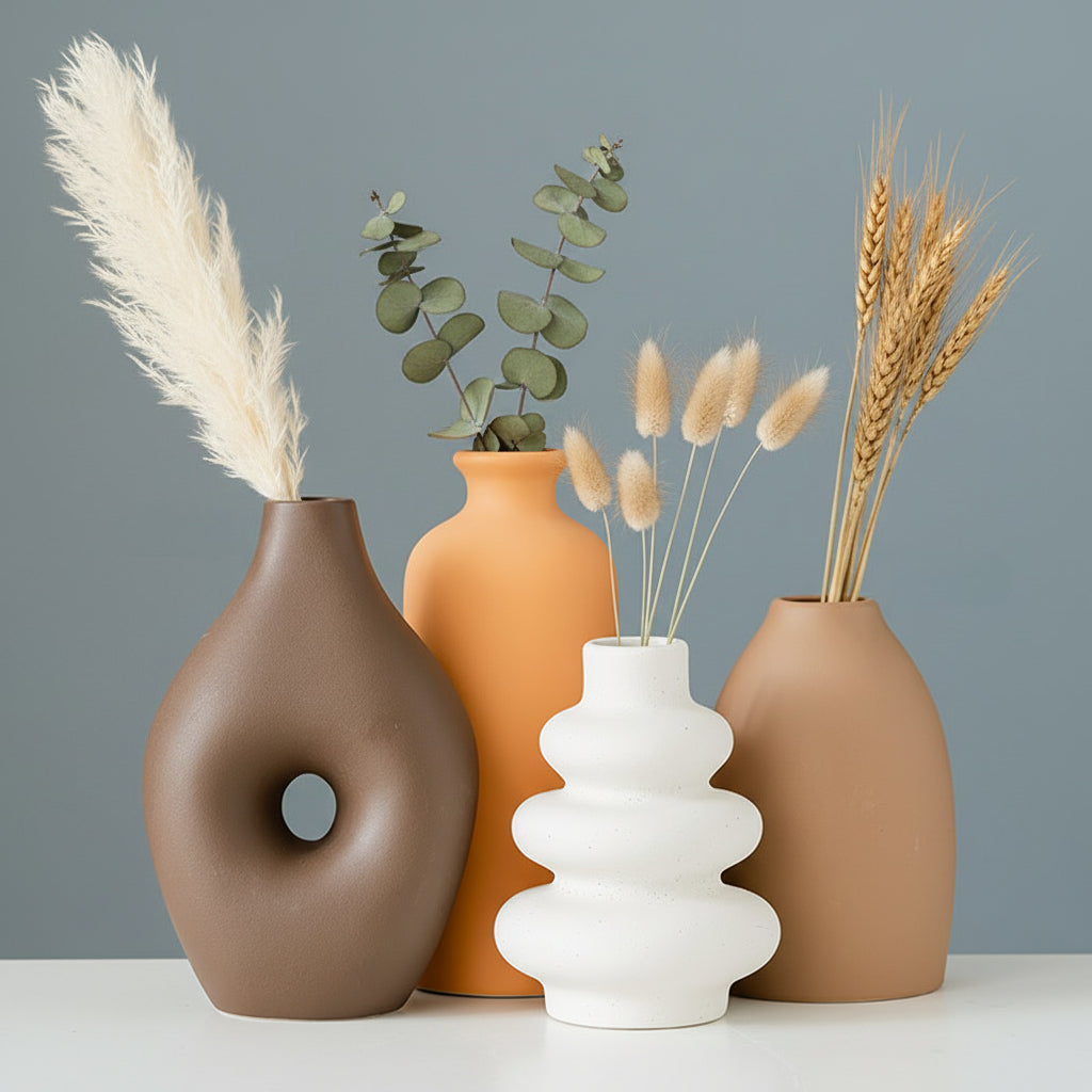 Ceramic Vase Collection Set of 4, Nordic Modern Minimalist, Morandi Color Ceramic Vase | Decorative Flower Arrangement for Living Room, Dining, Bedroom, Entrance, Hotel