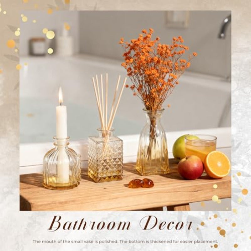 Der Rose Bundle of Set of 2 Sm Flower Vases and Pack Artificial Eucalyptus Stems in Black Glass Vase for Bathroom Home Wedding Dr