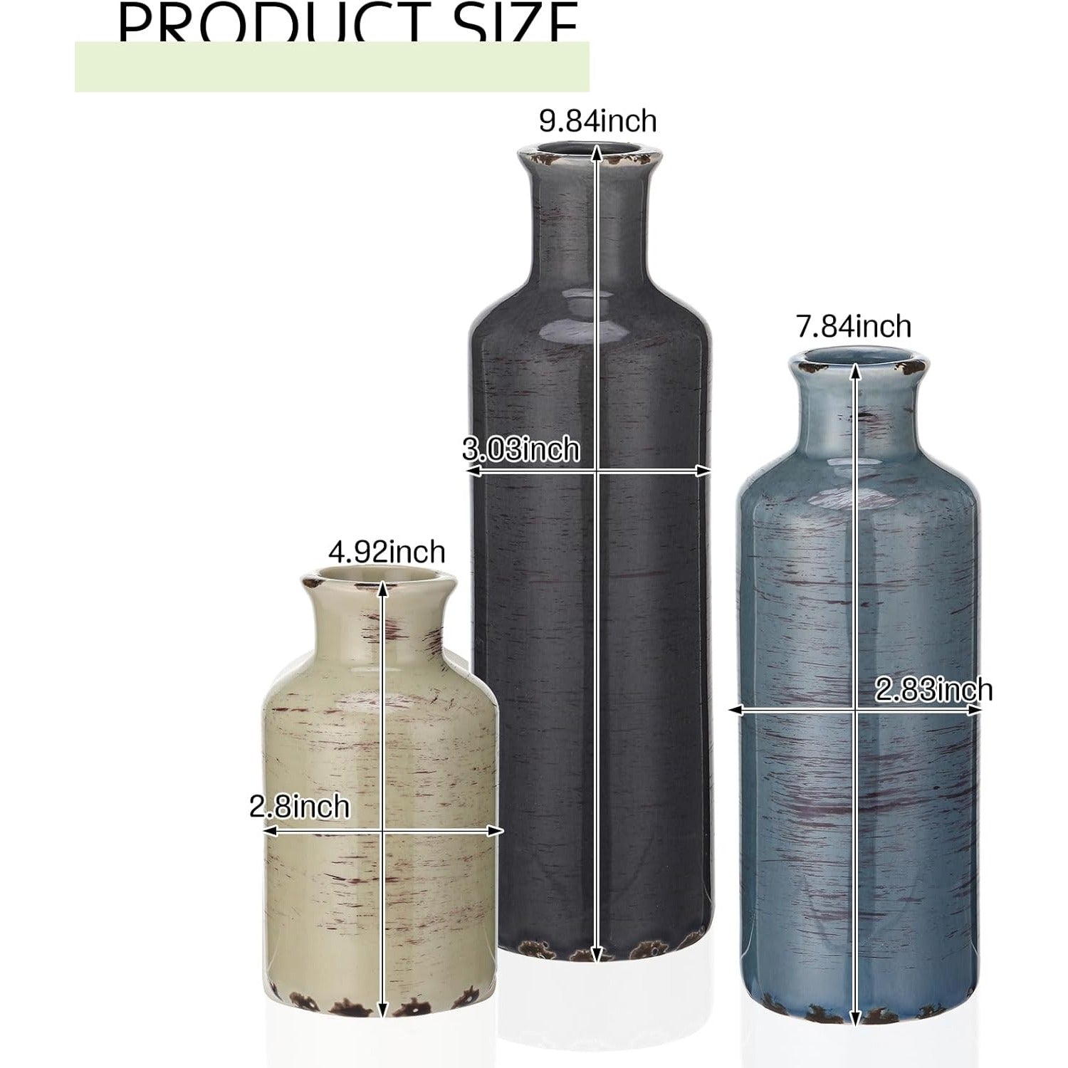 Set of Three Vases, Ceramic Neutral Color Home Decor Vases, Ceramic Rustic Farmhouse Style Decorative Vases for Dining Table Fireplace Entryway Bookshelf Living Room Kitchen Bedroom Modern Decor