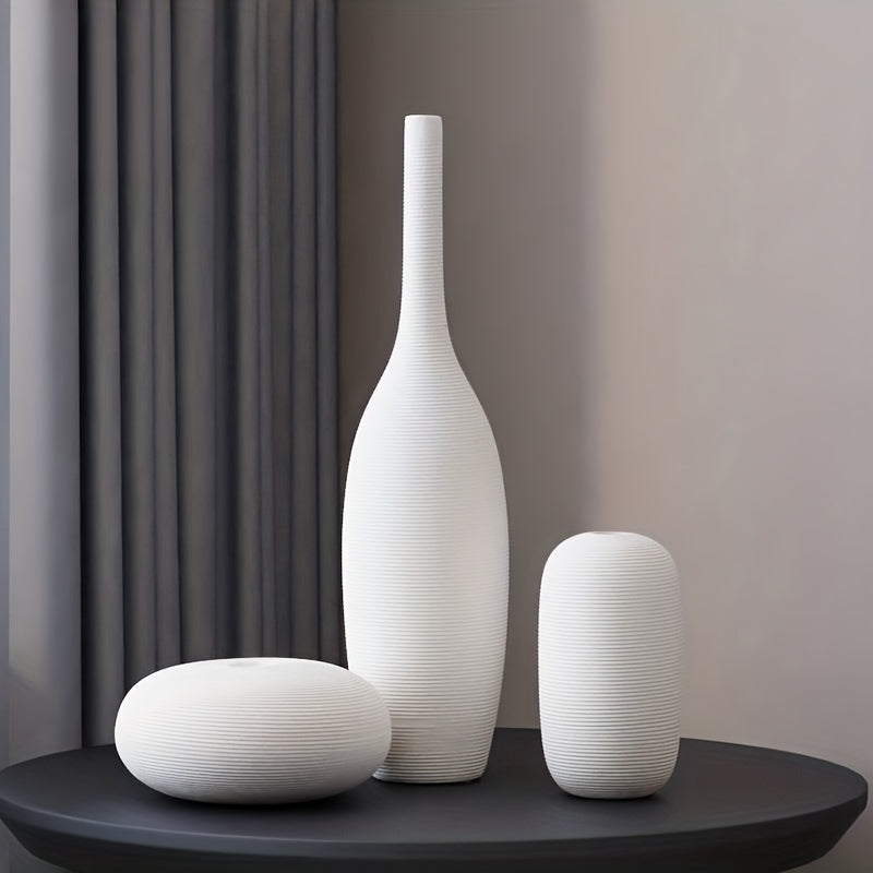 3pcs Bohemian Ceramic Vase with Striped Bell\u002FShelf Vase - Minimalist Vertical Stripes, Decorative Flower Holder Suitable for Living Room, Desk, Shelf Decor - Scandinavian Modern Decorative Vases