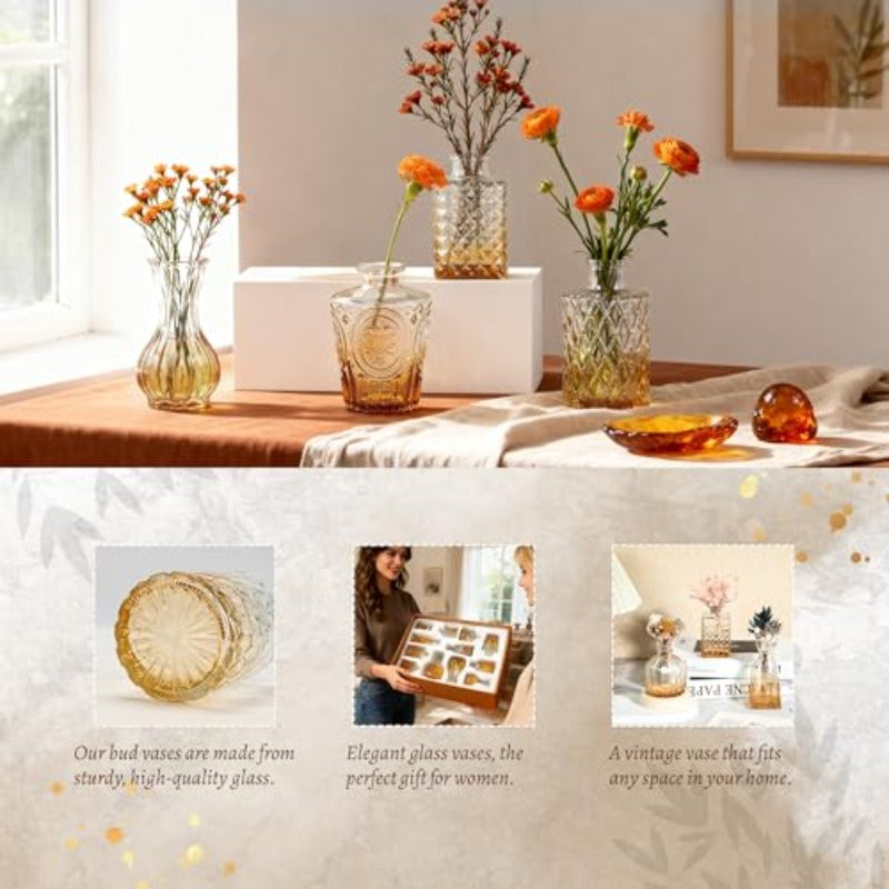 Der Rose Bundle of Set of 2 Sm Flower Vases and Pack Artificial Eucalyptus Stems in Black Glass Vase for Bathroom Home Wedding Dr