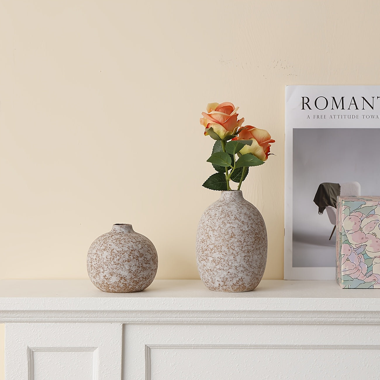 Elegant Vase Centerpiece 4pcs Modern Minimalist Ceramic Vase | Wabi-Sabi Style Neutral Tones, Cylindrical for Living Room, Dining Table, Entryway - Home Decor