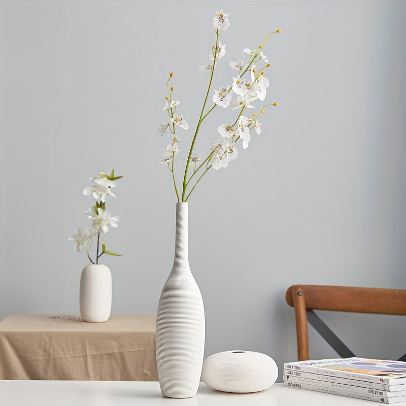 Set of 3 Modern Nordic Ceramic Vases - Minimalist Plain Design, Farmhouse Decor, Living Room Shelf and Mantel Decoration, Dining Coffee Table Centerpiece, Ideal Gift for Home Decor Enthusiasts