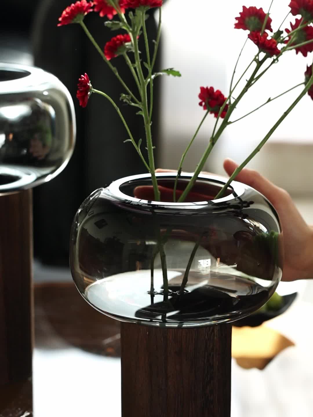 Luxury Easy Glass Vase | Transparent Pedestal Bud Vase for Living Room Table, Creative Chinese Art Flower Pot for Fresh Flower Arrangement