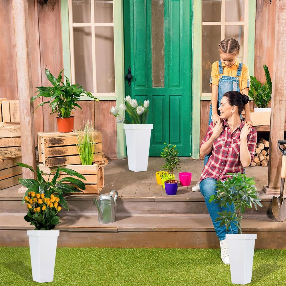 3pcs Modern Square Plastic Flower Pots with Base - Suitable for Home, Wedding & Office Centerpieces, Vase for Tabletop Decor, Vases for Cut Flowers, Assembly for Home Decoration (No Revision to Product Info)