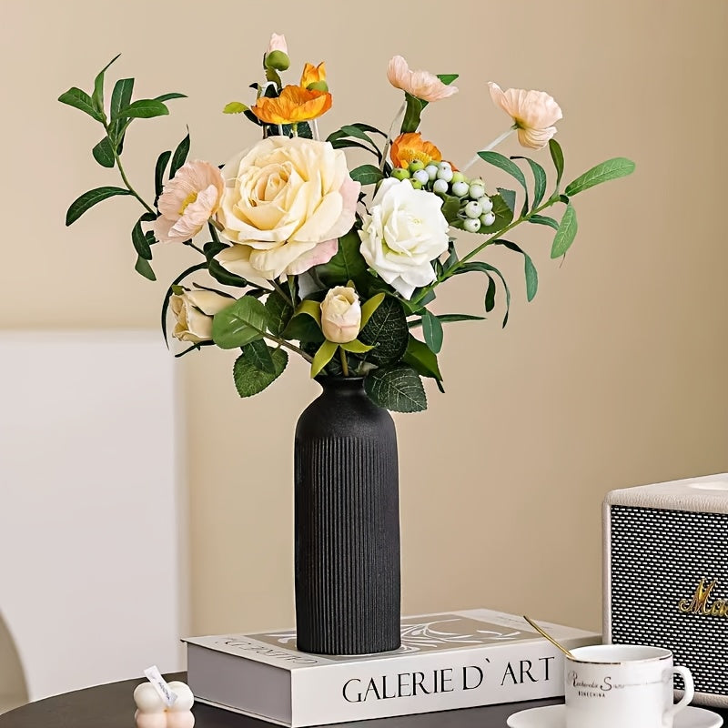 3pcs Nordic Creative Striped Ceramic Vase Set, High-End Home Living Room Dried Flower Arrangement Decorative Ornament, 3 Different Shaped Hydroponic Flower Vases, Holiday Gift, Wedding Decoration