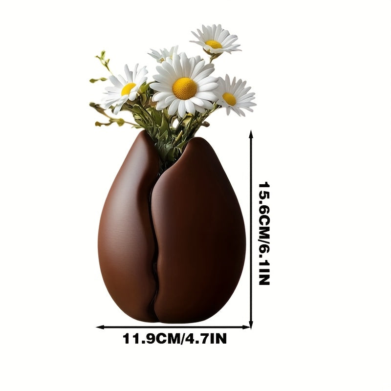Coffee Bean Vase Coffee Bean Vase, a 3D Printed Plastic Brown Vase with a Coffee Bean Decoration, Suitable for Modern Home and Office Decor