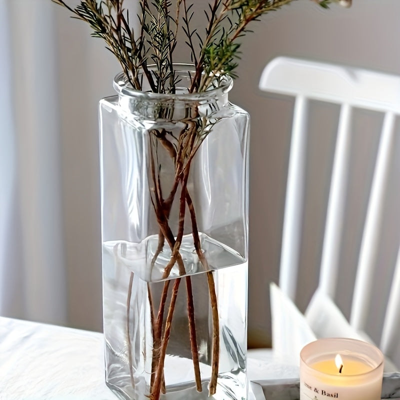 Large amber transparent square glass vase, flower raising vase, waking bucket, Dracaena sanderiana and green orchid vase