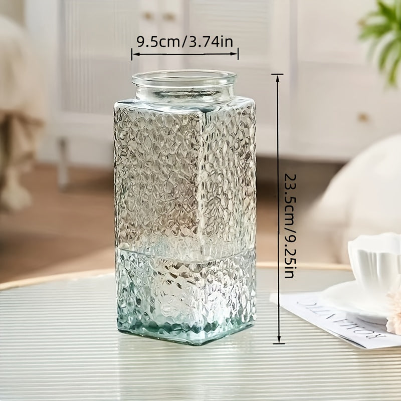 Large amber transparent square glass vase, flower raising vase, waking bucket, Dracaena sanderiana and green orchid vase