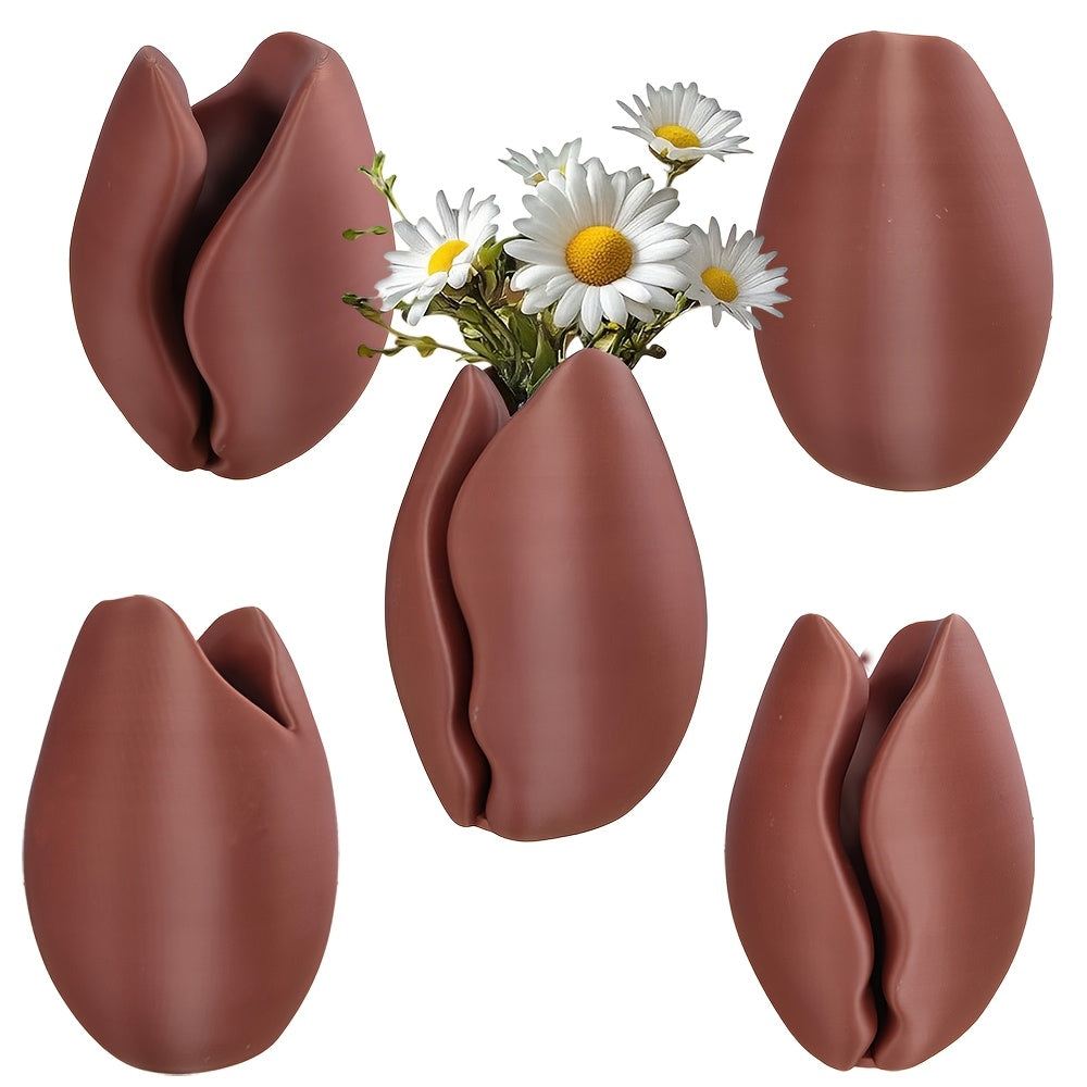 Coffee Bean Vase Coffee Bean Vase, a 3D Printed Plastic Brown Vase with a Coffee Bean Decoration, Suitable for Modern Home and Office Decor