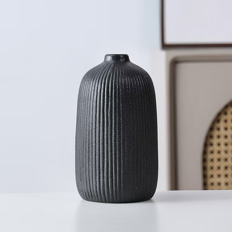 3pcs Nordic Creative Striped Ceramic Vase Set, High-End Home Living Room Dried Flower Arrangement Decorative Ornament, 3 Different Shaped Hydroponic Flower Vases, Holiday Gift, Wedding Decoration