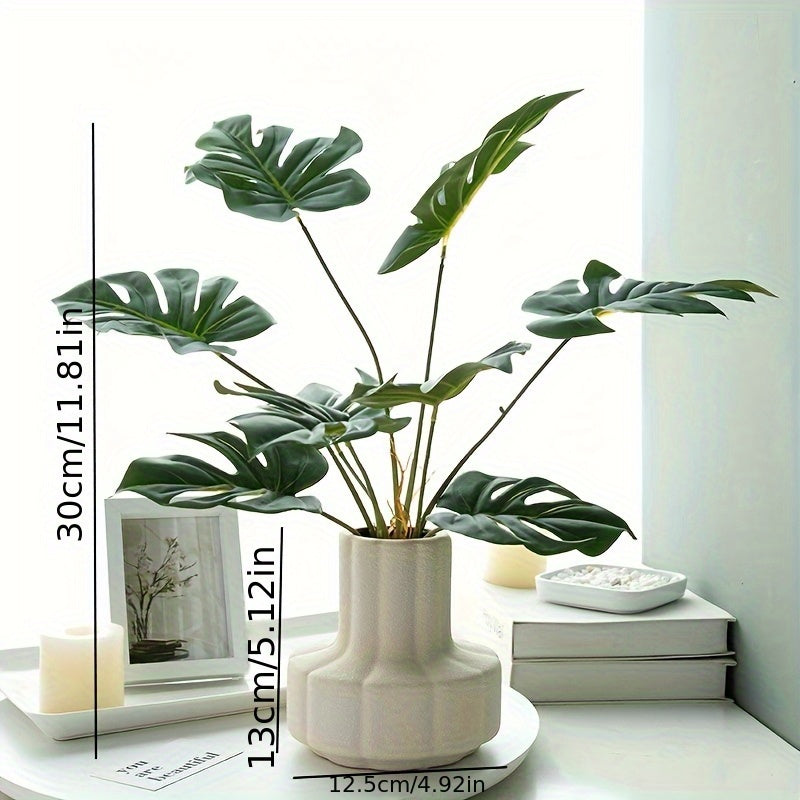 2 Premium Artificial Plastic Green Plants & Vase Set • Realistic Fake Plants for Home, Christmas, Wedding Decoration