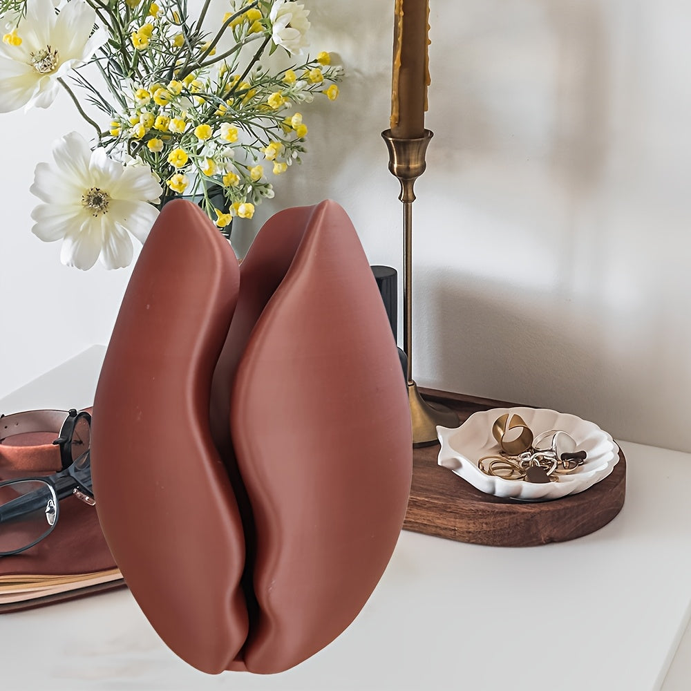 Coffee Bean Vase Coffee Bean Vase, a 3D Printed Plastic Brown Vase with a Coffee Bean Decoration, Suitable for Modern Home and Office Decor